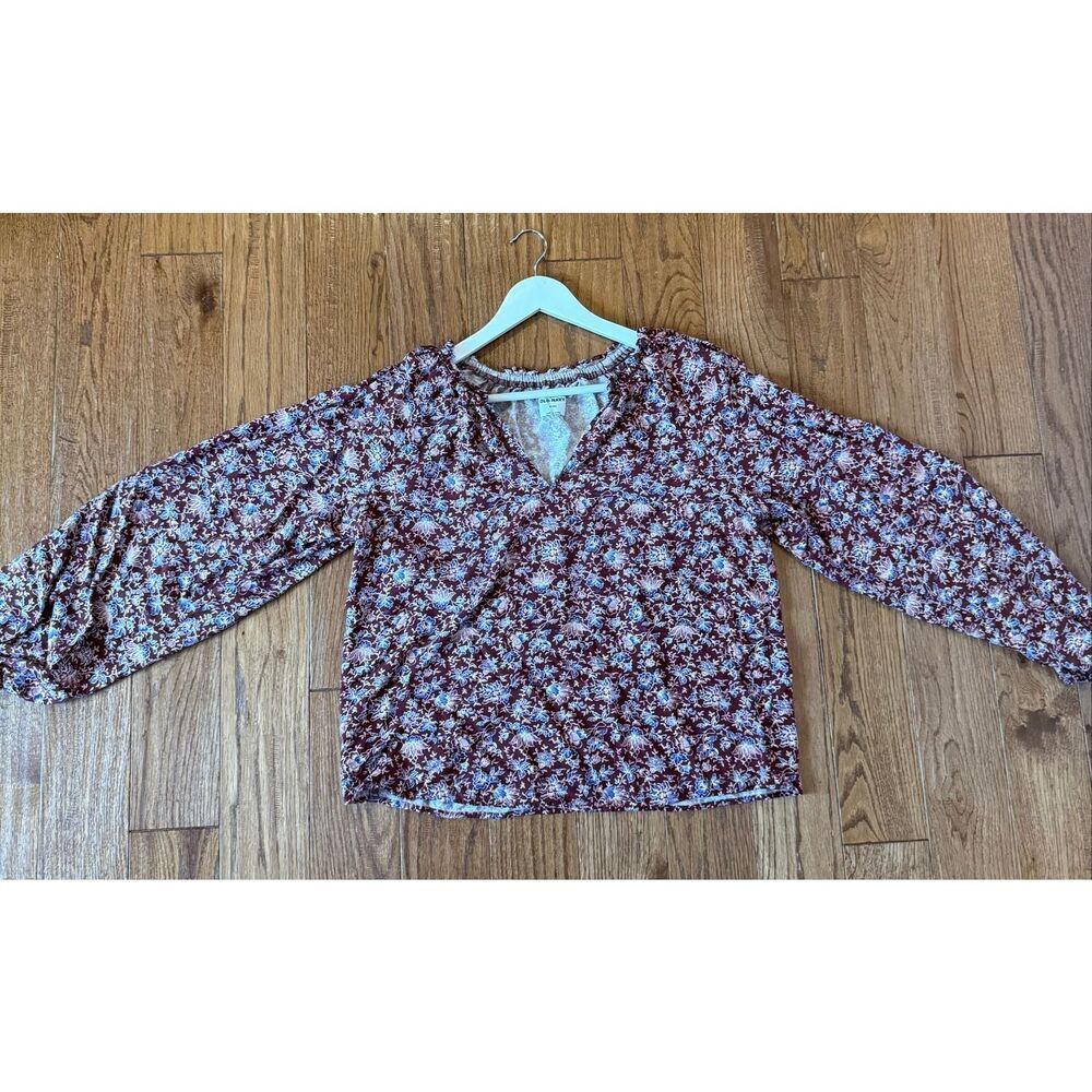 Old Navy floral notch neck long sleeve blouse medium tall - Picture 5 of 6